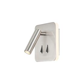 M7824  Cayman Square Wall + Reading Light 6W + 3W LED Switched Satin Nickel